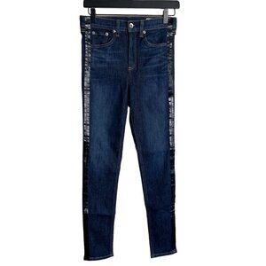 Rag & Bone High Rise Jeans Size 26 Blue Black Denim Stripe Down Side 5-Pocket